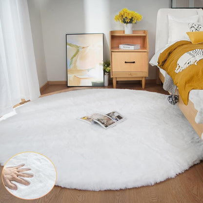 Runder Kunstfell Teppich Weiß 240 cm – Flauschig & Waschbar