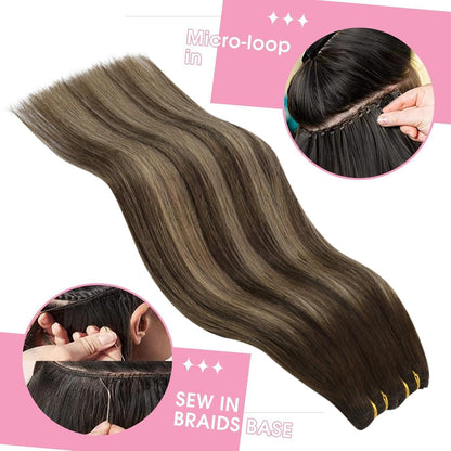 Echthaar Tressen Ombre 35cm - Dunkelbraun mit Blond Balayage