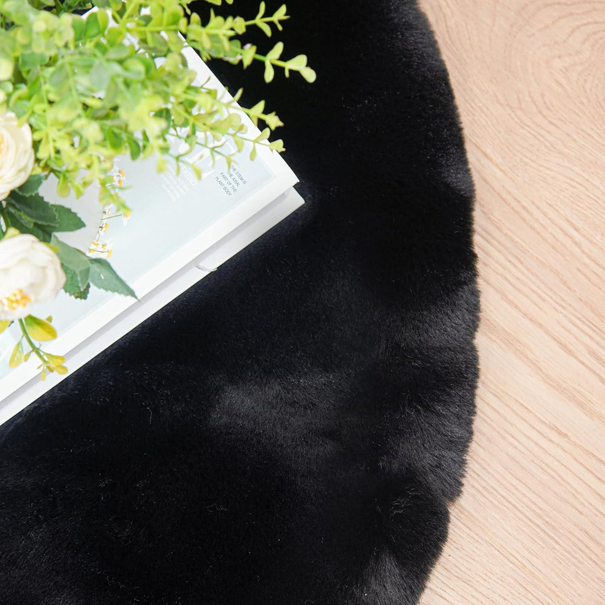 Runder Kunstfell Teppich 240 cm Schwarz – Flauschig & Waschbar