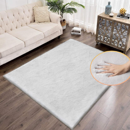 Flauschiger Grau Teppich 150x240 cm – Waschbarer Fellteppich Wohnzimmer