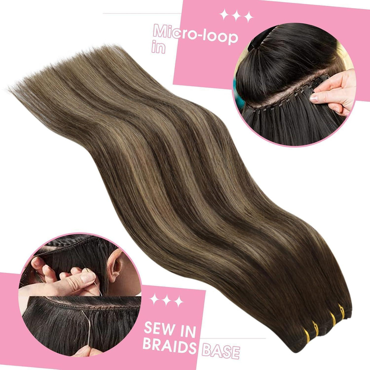 Echthaar Tressen Ombre 45cm - Blond, Braun & Balayage