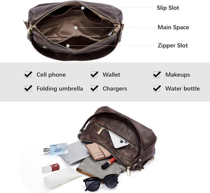 Damen Schultertasche aus PU Leder Hobo Handtasche - Kaffee