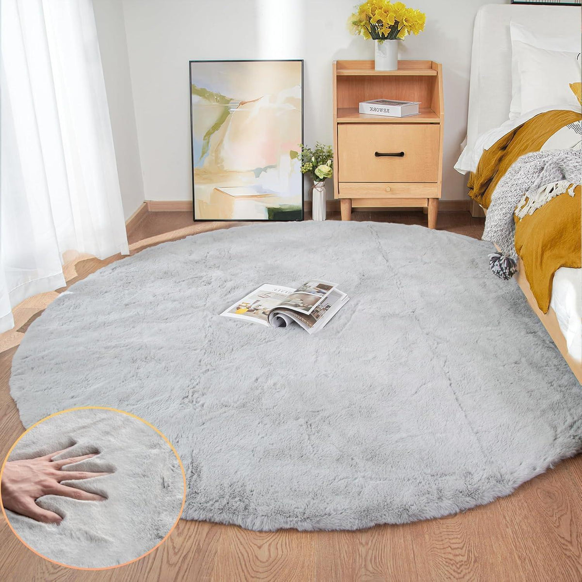 Runder Kunstfellteppich Grau 240 cm – Flauschig & Weich