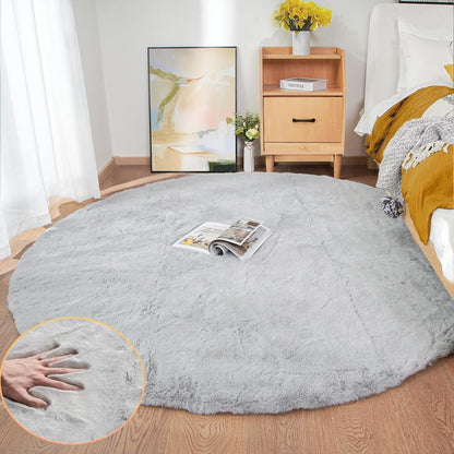 Runder Kunstfellteppich Grau 240 cm – Flauschig & Weich