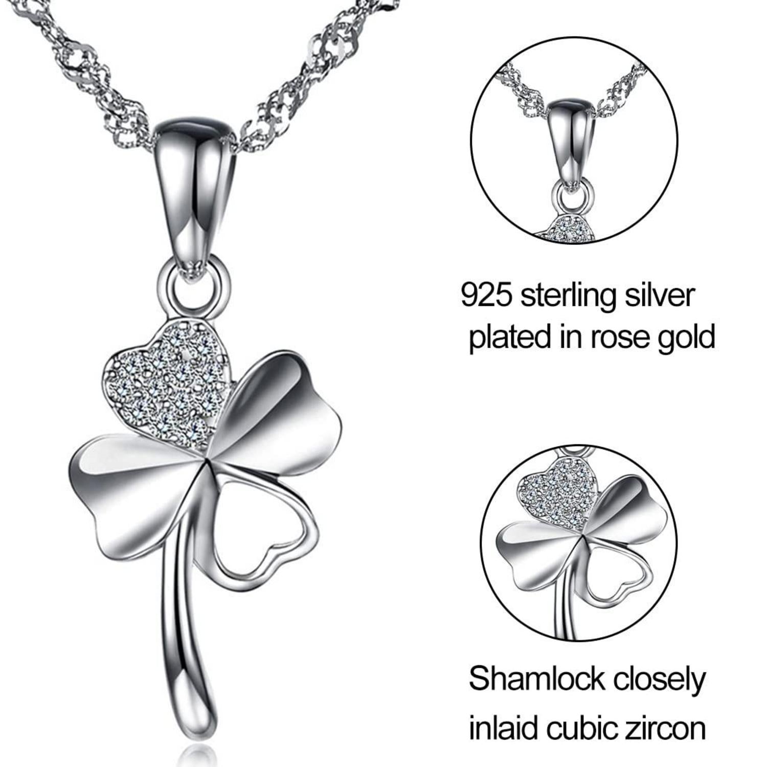 Damen Halskette Sterling Silber Zirkonia Kleeblatt Anhänger 925 Silber Halskette