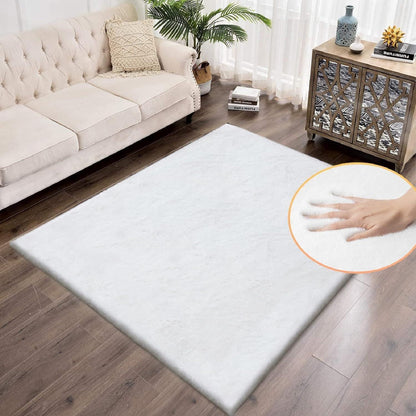 Flauschiger Teppich Weiß 150x240 cm – Weicher Wohnzimmer Teppich