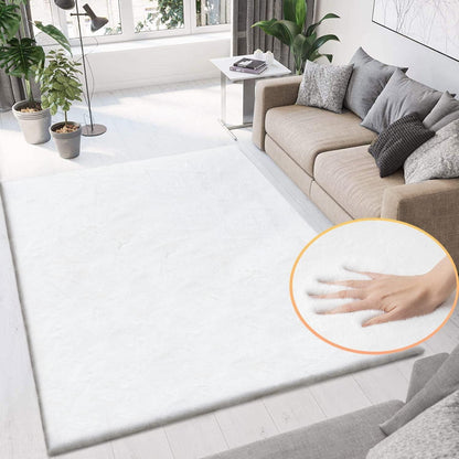 Flauschiger Teppich Weiß 150x240 cm – Weicher Wohnzimmer Teppich