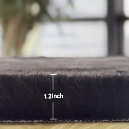 Runder Flausch Teppich 180 cm Schwarz – Waschbarer Kunstfell Teppich