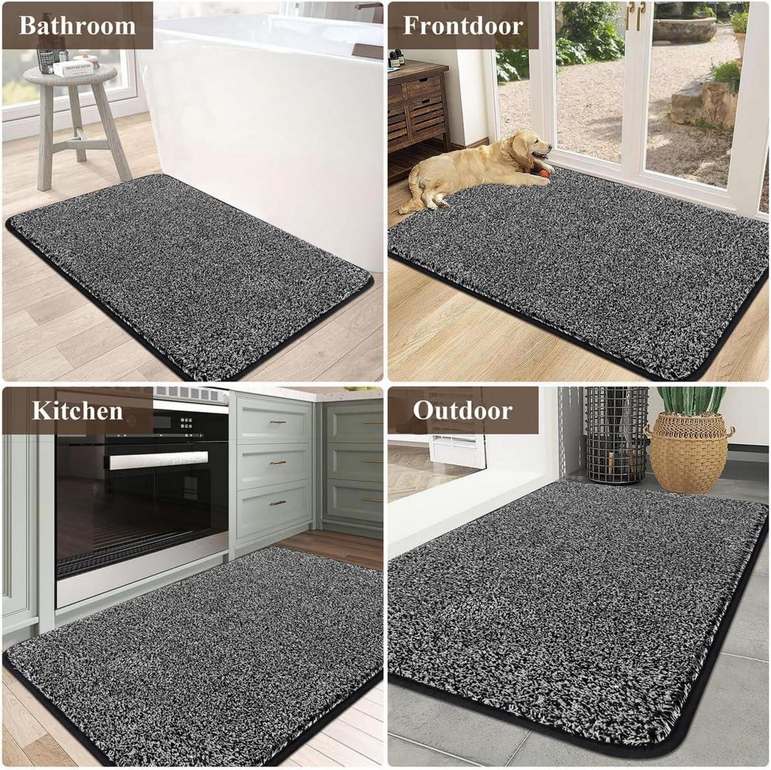 Schwarze Große Fußmatte 90x150cm - Rutschfester Eingangsteppich waschbar für