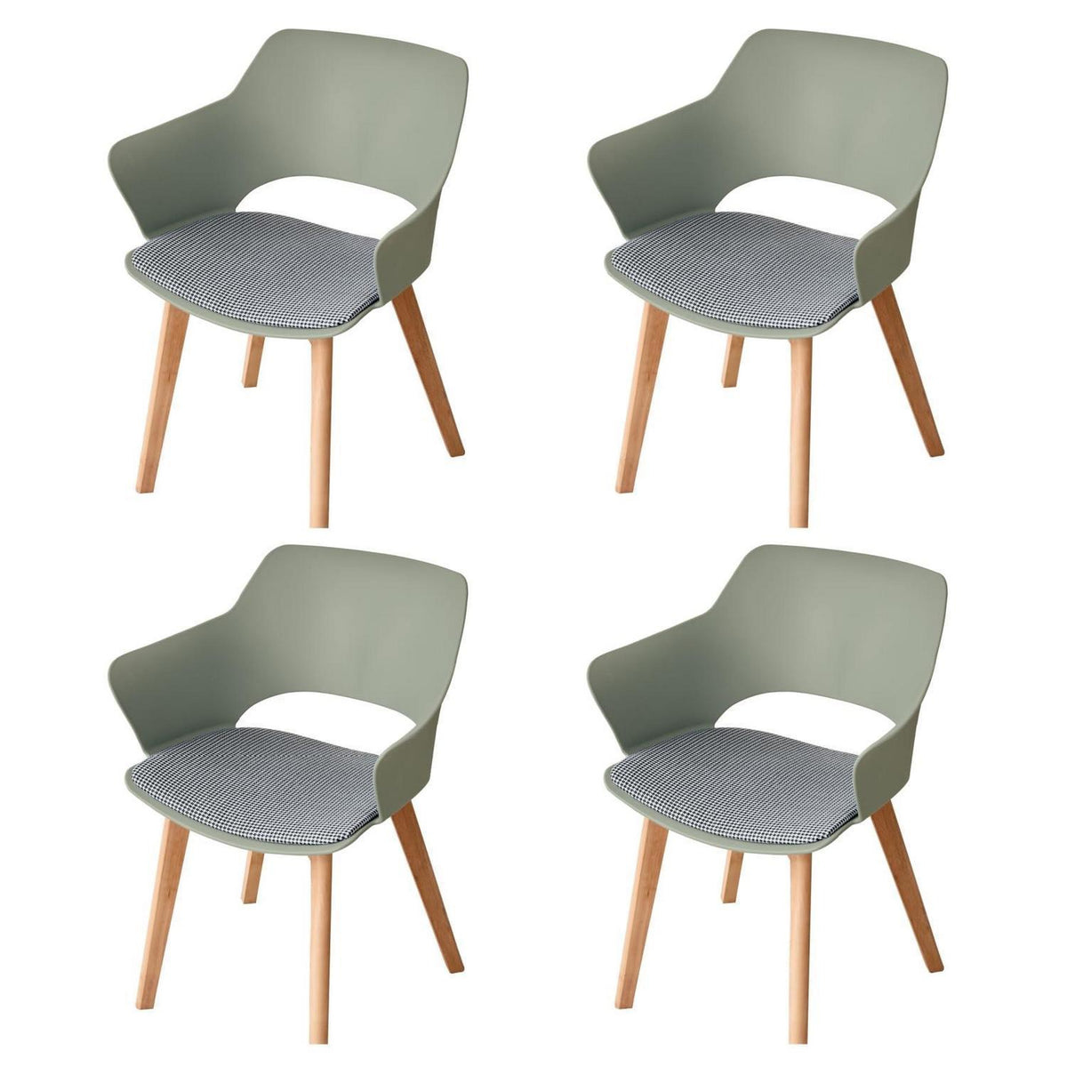 Esszimmerstuhl Set 4er-Pack, Grün, Massivholz & Stoff