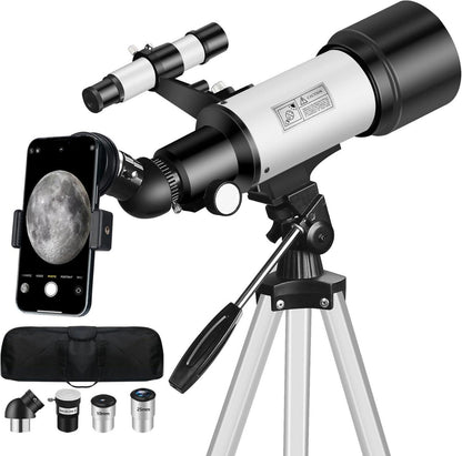 Mijiao Teleskop Astronomie Profi 70/400mm für Anfänger mit Stativ 5x24