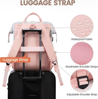 LOVEVOOK Damen Rucksack 17.3 Zoll Laptop Schulrucksack Wasserdicht Grau Rose