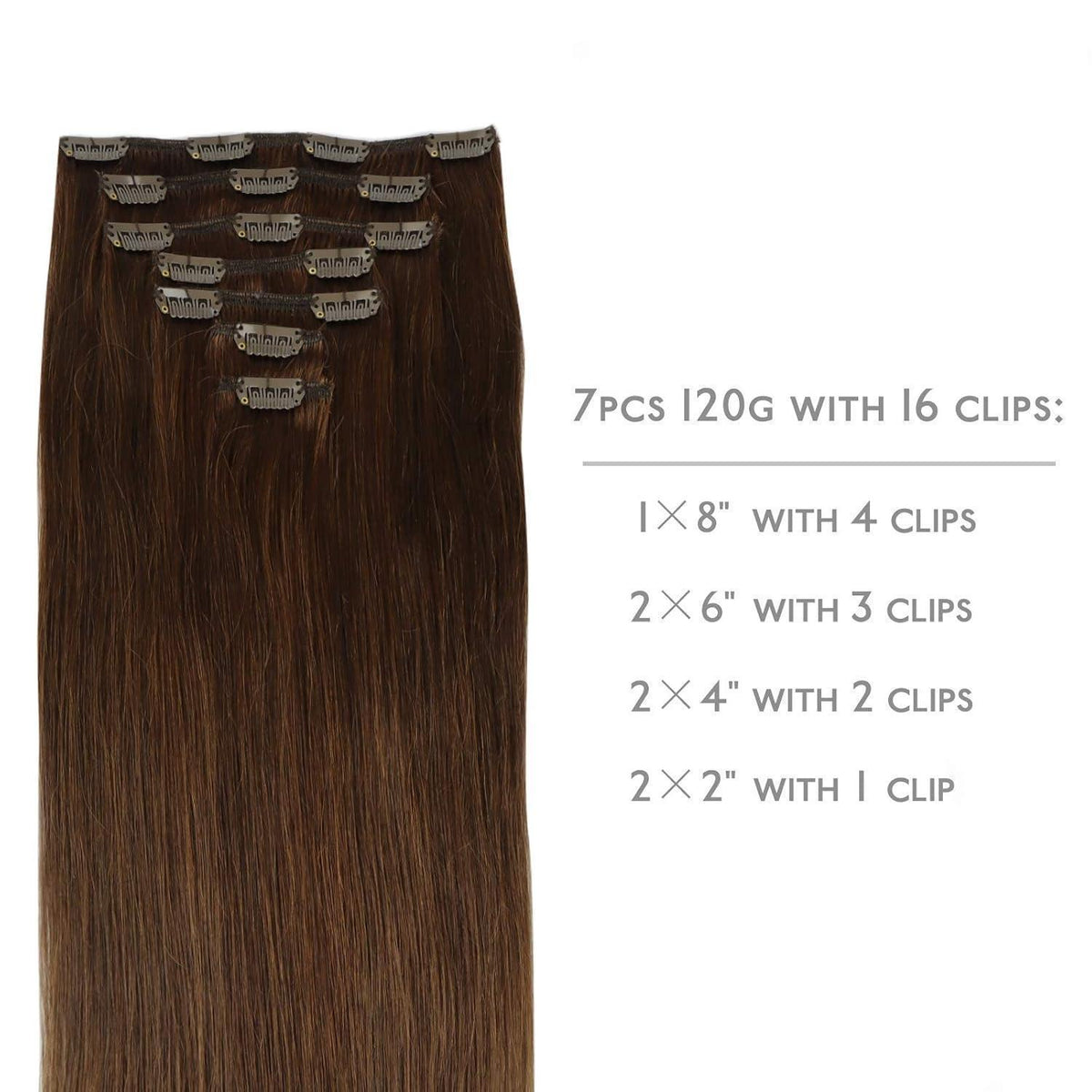 Echthaar Clip-Ins Schokoladenbraun 45cm 120g