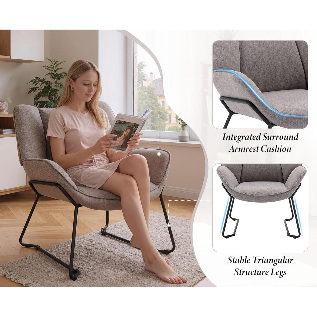 Leinen Loungesessel Grau – Modern & Bequem für Wohnzimmer/Balkon
