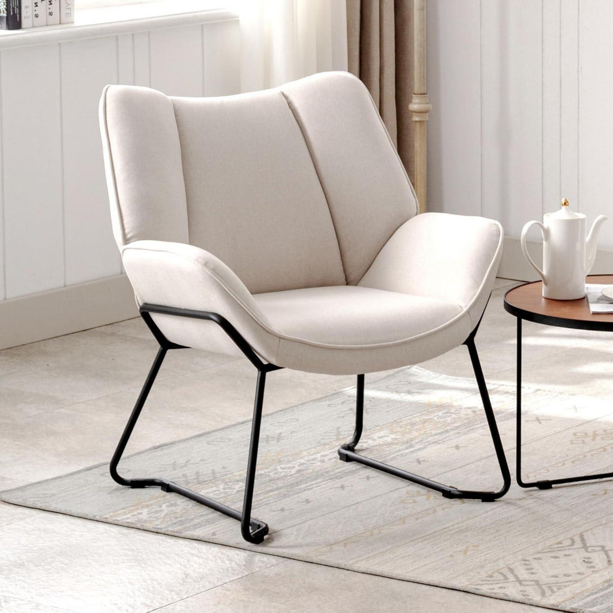 Leinen Loungesessel Modern Beige – Bequemer Relaxsessel für Wohnzimmer