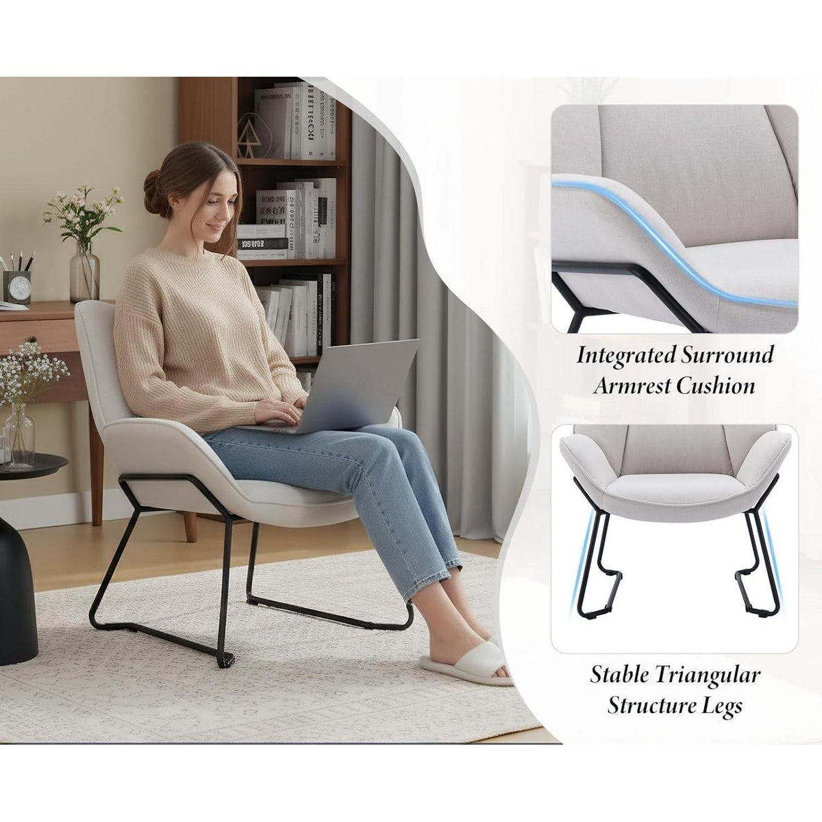 Leinen Loungesessel Modern Beige – Bequemer Relaxsessel für Wohnzimmer