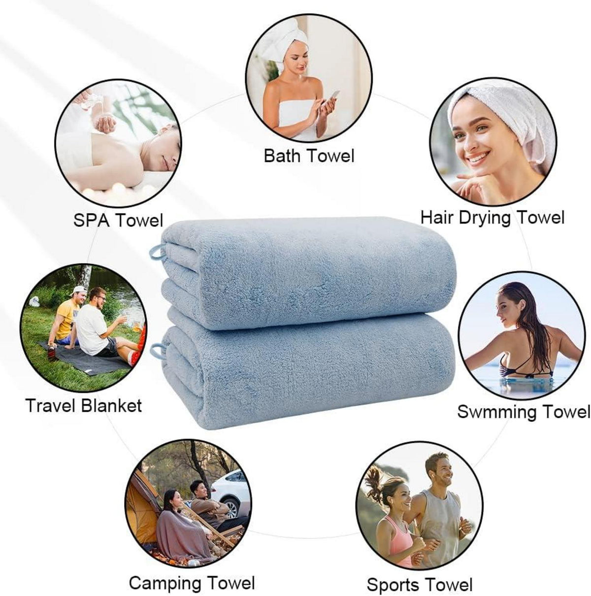 Mikrofaser Badetuch Set 68x137cm Blau Weich Saugfähig für Sport Yoga SPA