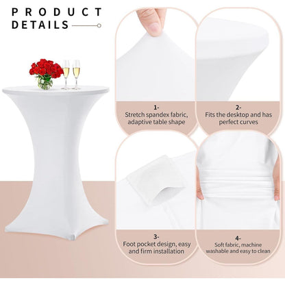 10er Set Stehtischhusse Weiß für Ø 80-85 cm, Stretch-Tischdecke mit Fußtaschen