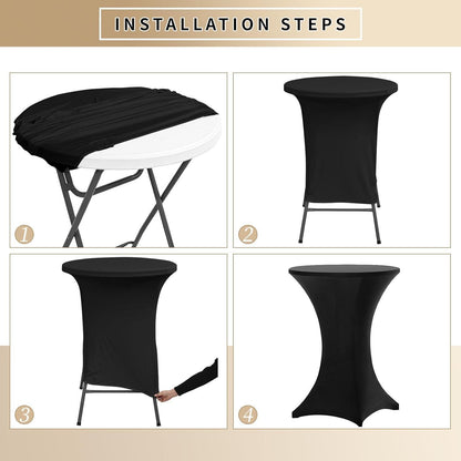 10er Set Stehtischhusse Schwarz für Ø 80-85 cm, Stretch-Tischdecke mit Fußtaschen