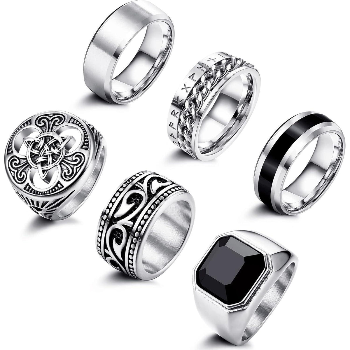 6er Set Herrenringe Edelstahl Keltische Knoten Wikinger Siegelringe