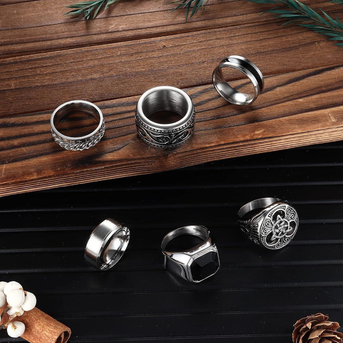6er Set Herrenringe Edelstahl Keltische Knoten Wikinger Siegelringe