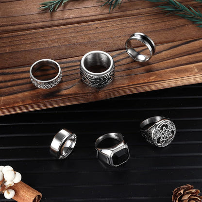 6er Set Herrenringe Edelstahl Keltische Knoten Wikinger Siegelringe