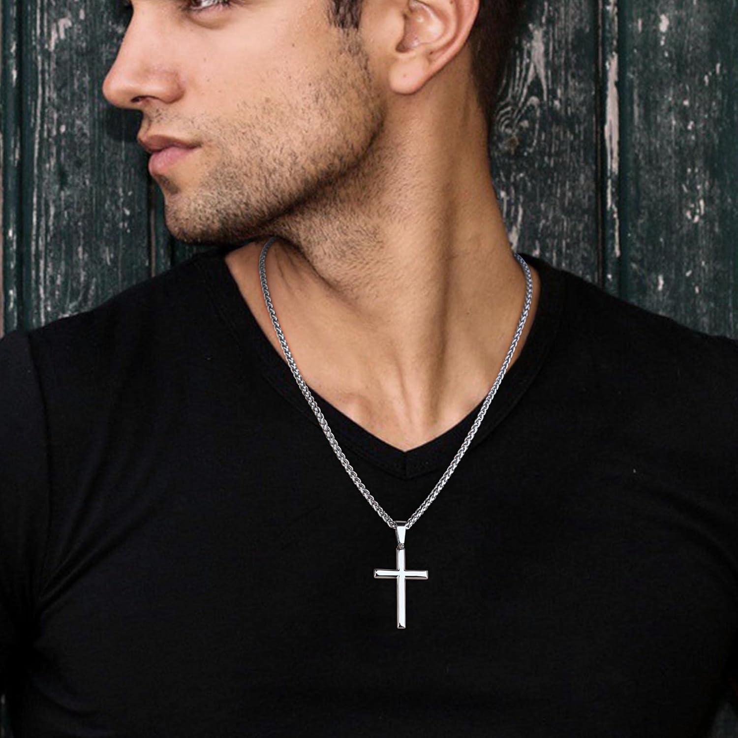 Kreuz Halskette 925 Silber Anhänger Weizenkette 30 Zoll Herren Damen