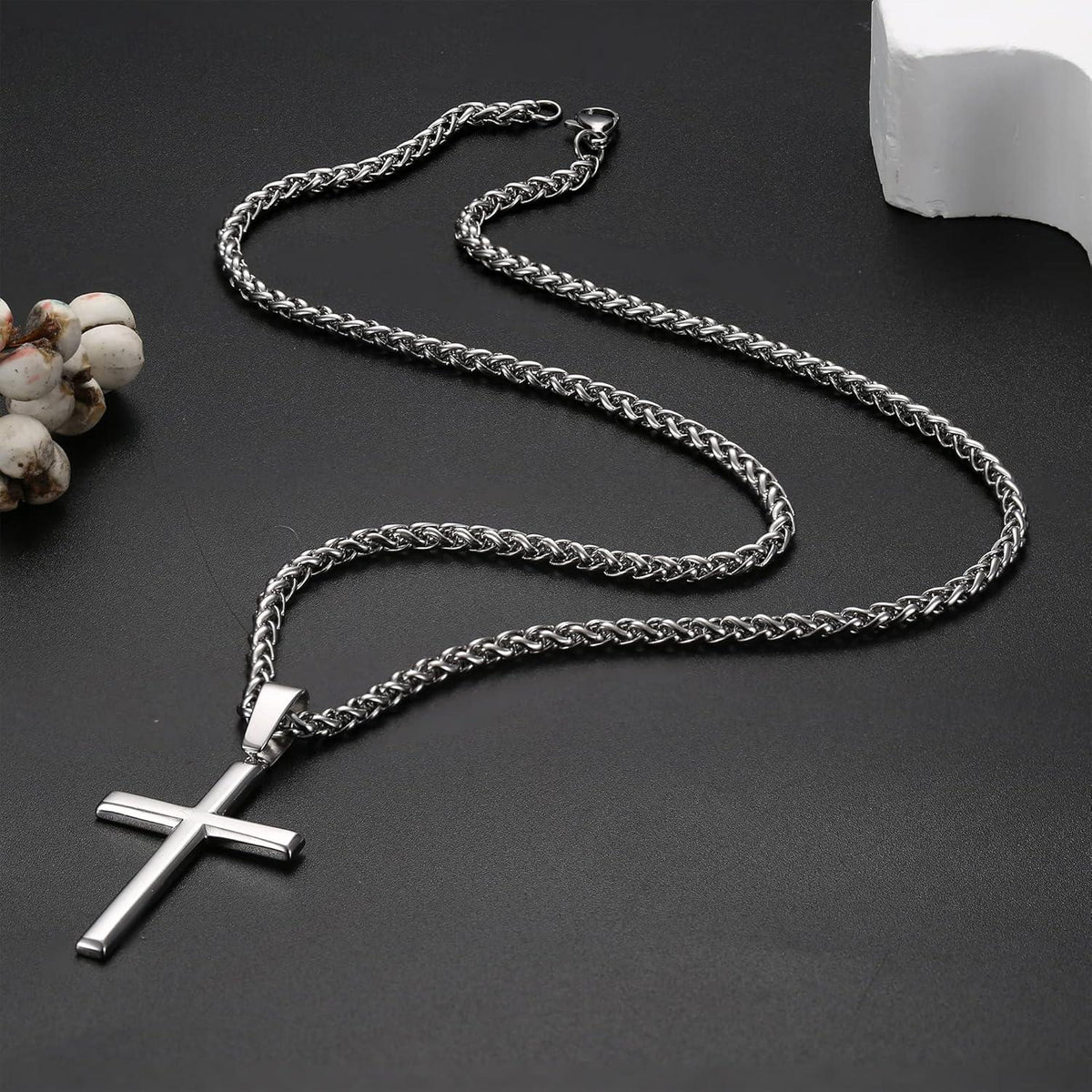 Silber Kreuz Kette Damen Herren 925 Halskette Panzerkette 56cm