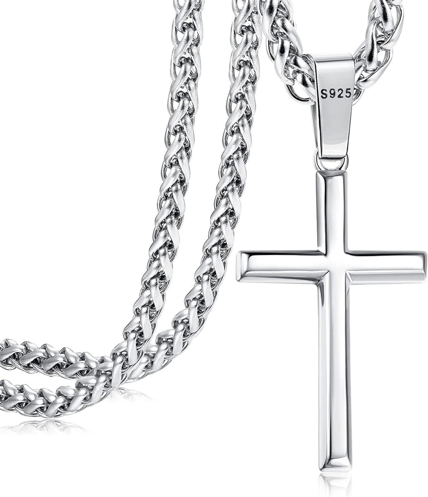 925 Sterling Silber Kreuzkette Anhänger Weizenkette 51cm