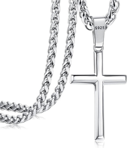 925 Sterling Silber Kreuzkette Anhänger Weizenkette 51cm