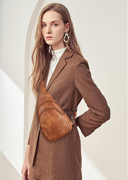 Telena Damen Crossbody Umhängetasche PU Leder Braun 1