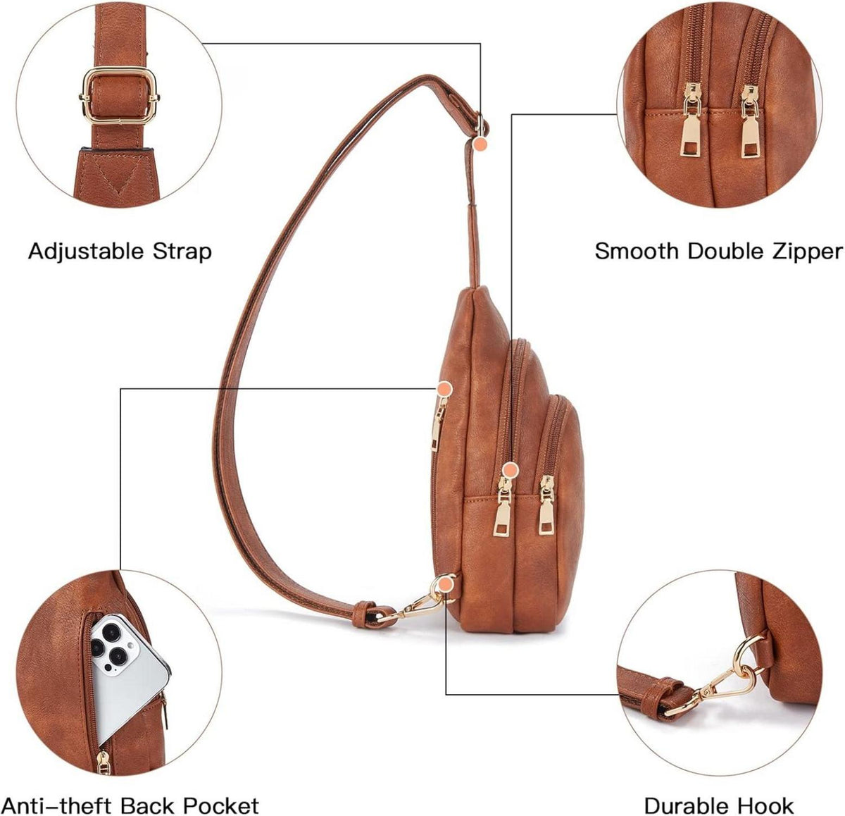 Telena Sling Bag Damen Crossbody PU Leder Umhängetasche Braun