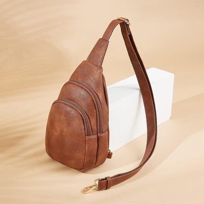 Telena Damen PU Leder Crossbody Brusttasche Schultertasche Braun