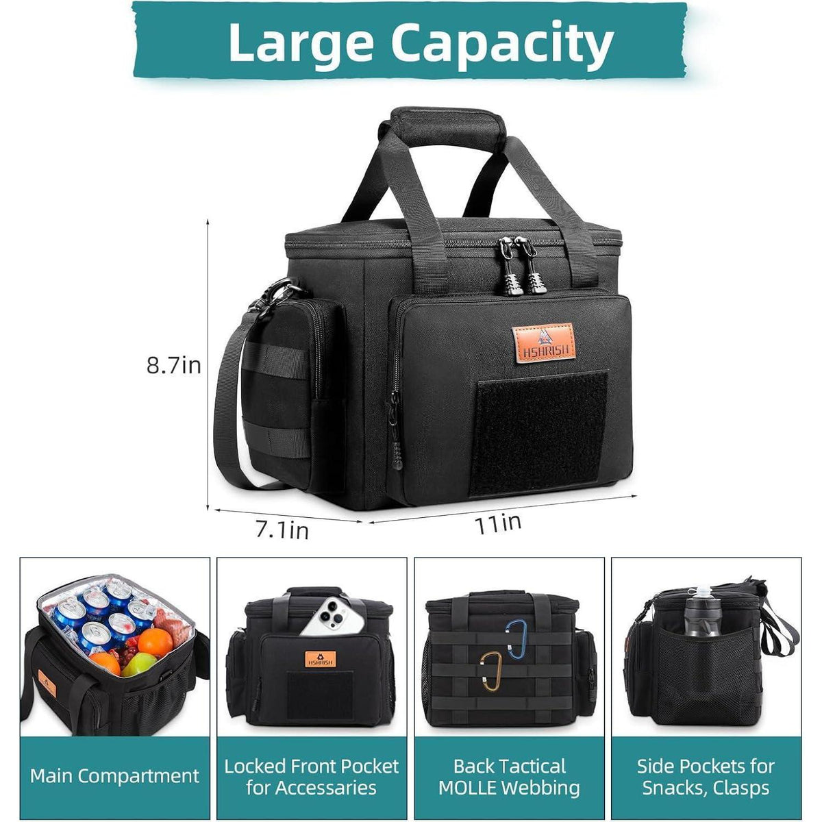 Taktische Lunchtasche, isoliert, 12L, Schwarz