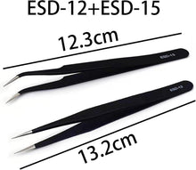 2er Set ESD-Edelstahl Präzisionspinzetten für Elektronik
