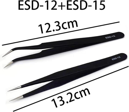 2er Set ESD-Edelstahl Präzisionspinzetten für Elektronik