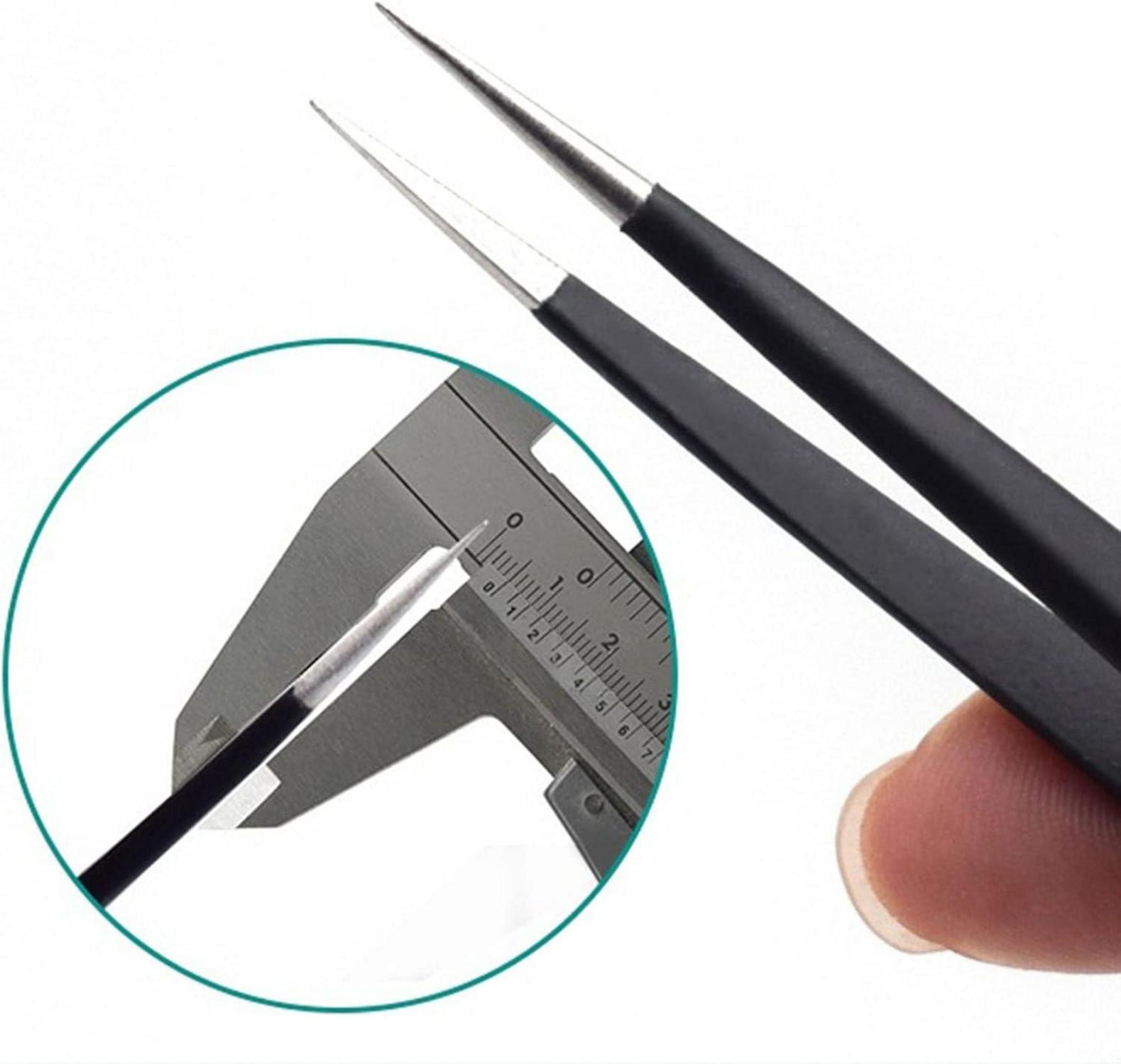 2 PCS ESD-Edelstahl-Präzisions Pinzetten Set für Elektronik, Schmuck, Labor