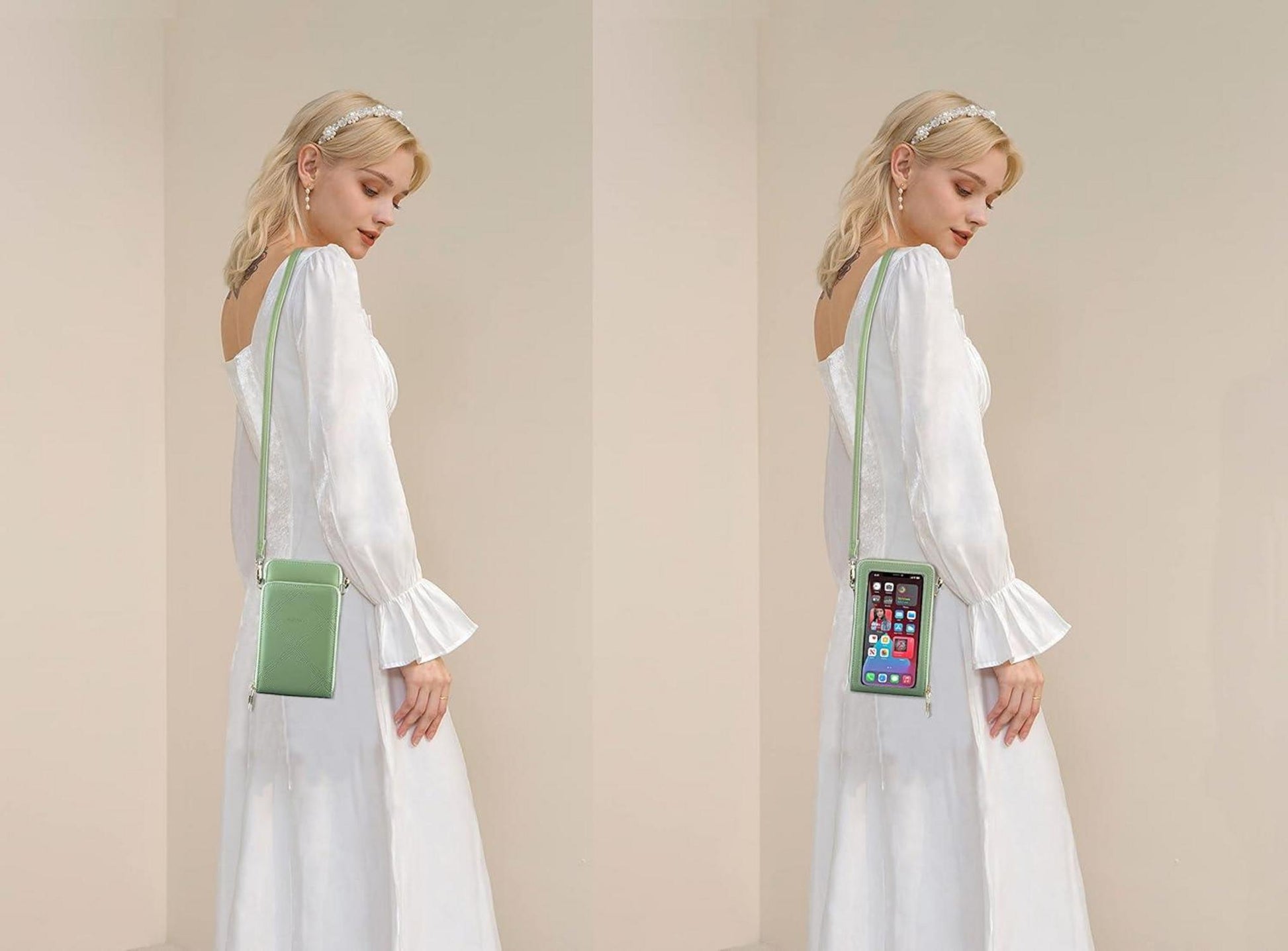Kleine Damen Touchscreen Crossbody Umhängetasche für iPhone 13 Samsung Galaxy