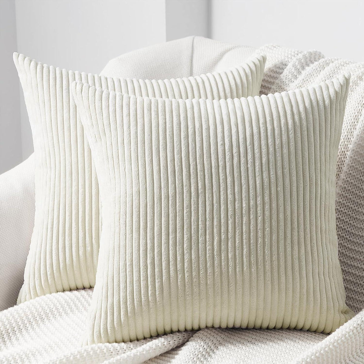 2er Set Kissenbezug 40x40 Creme Kordsamt gestreiftes Muster