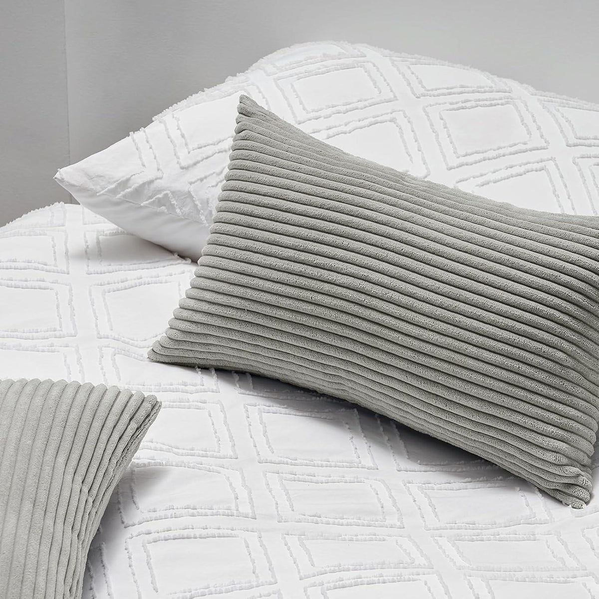 Topfinel Kissenbezug 30x50 grau 2er Set Kordsamt gestreift Wohnzimmer