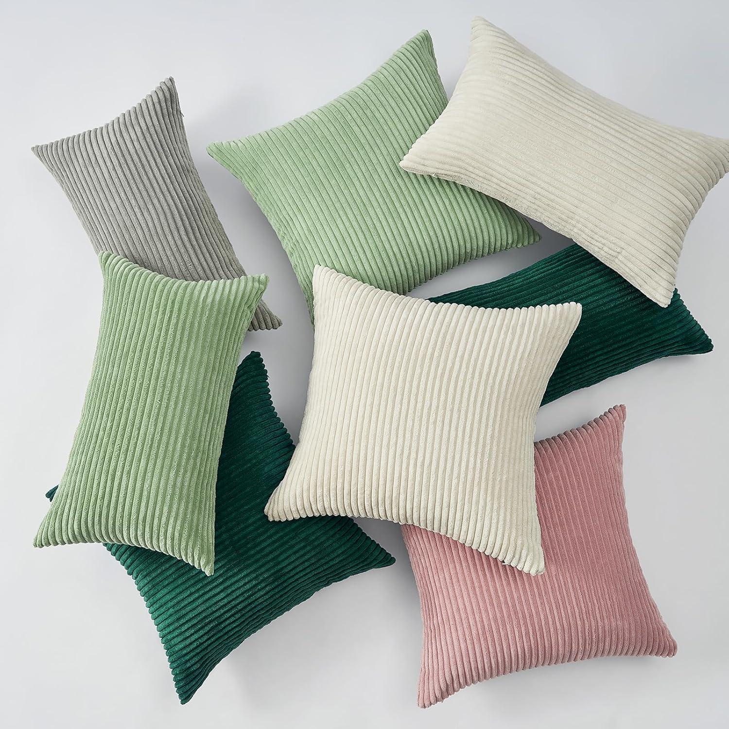 2er Set Kissenbezug 50x50 Creme Kordsamt gestreiftes Muster