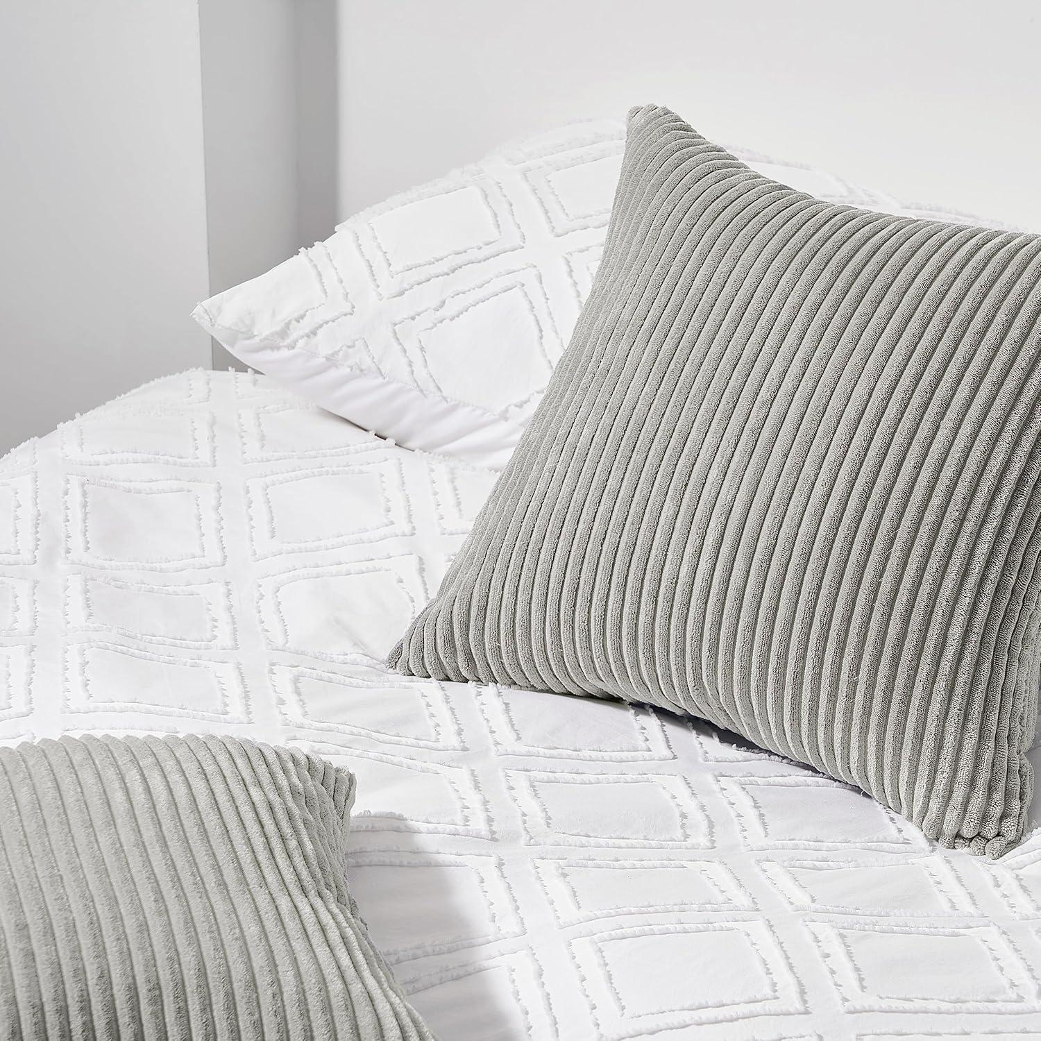 2er Set Kissenbezüge 45x45 grau Kordsamt gestreift Wohnzimmer Schlafzimmer