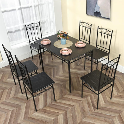 Esszimmer-Set Schwarz Marmor Optik | Esstisch + 4 Stühle