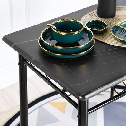 Esszimmer-Set Schwarz Marmor Optik | Esstisch + 4 Stühle