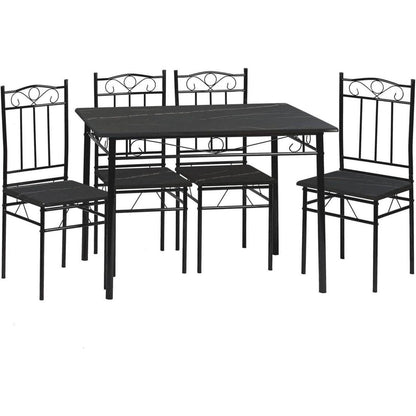 Esszimmer-Set Schwarz Marmor Optik | Esstisch + 4 Stühle