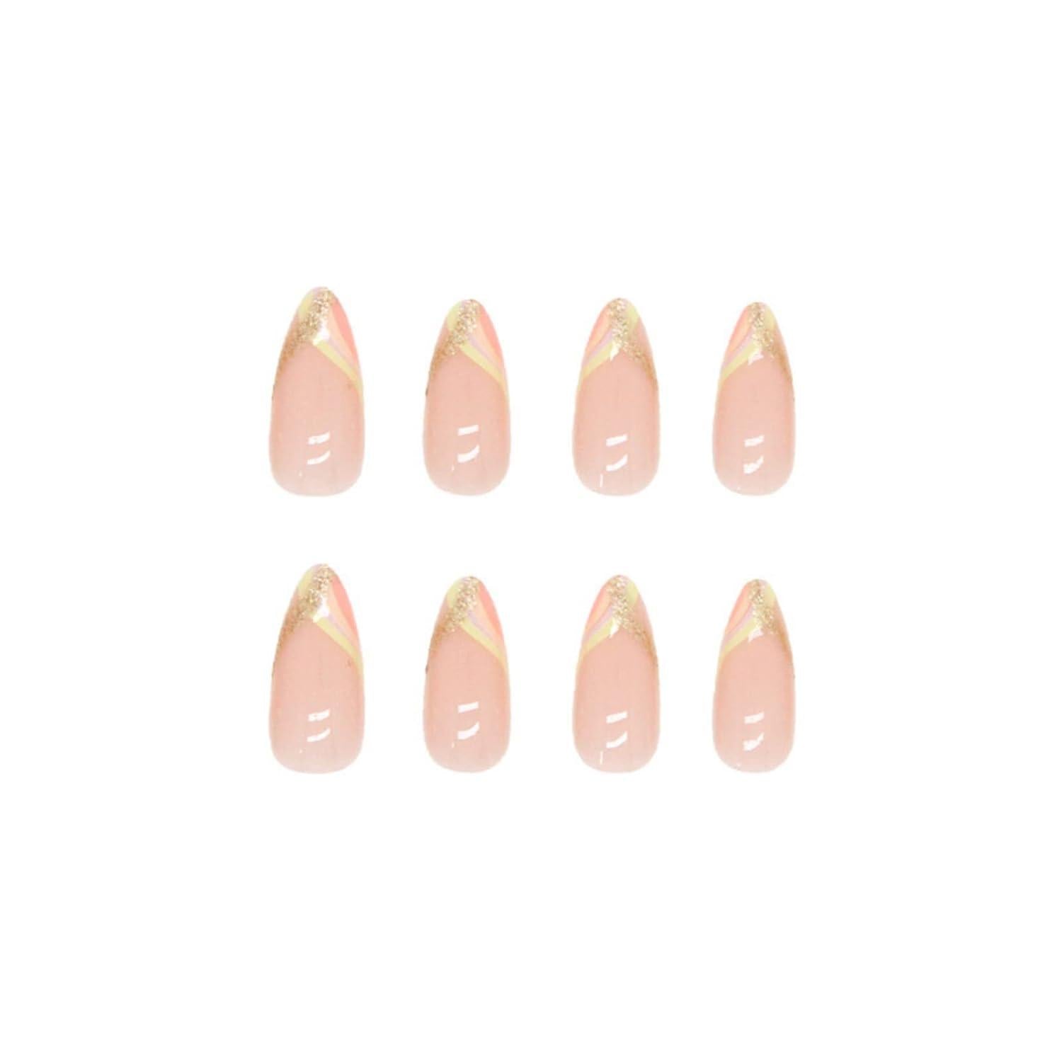 24er Set Glitter Mandel Nägel Stiletto - Rainbow French