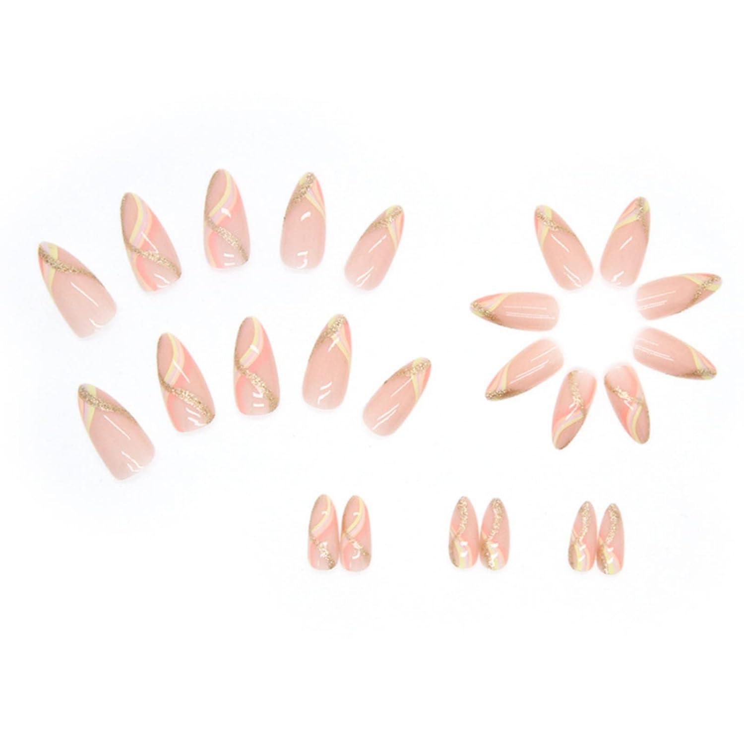 24er Set Glitter Mandel Nägel zum Aufkleben - French Press on Nails, Stiletto Kunstnägel - Mittel für Frauen