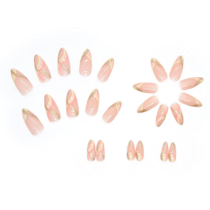 24er Set Glitter Mandel Nägel zum Aufkleben - French Press on Nails, Stiletto Kunstnägel - Mittel für Frauen