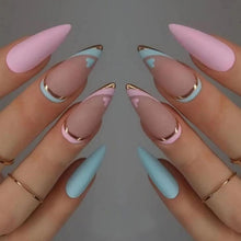 24 Stück Matt Stiletto Nägel Herz Pale Pink Blau French Press on Nails