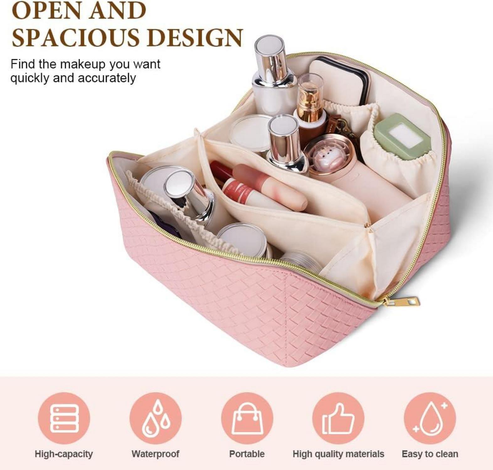 Reise Kosmetiktasche PU Leder Make-up Tasche wasserdicht groß Rosa